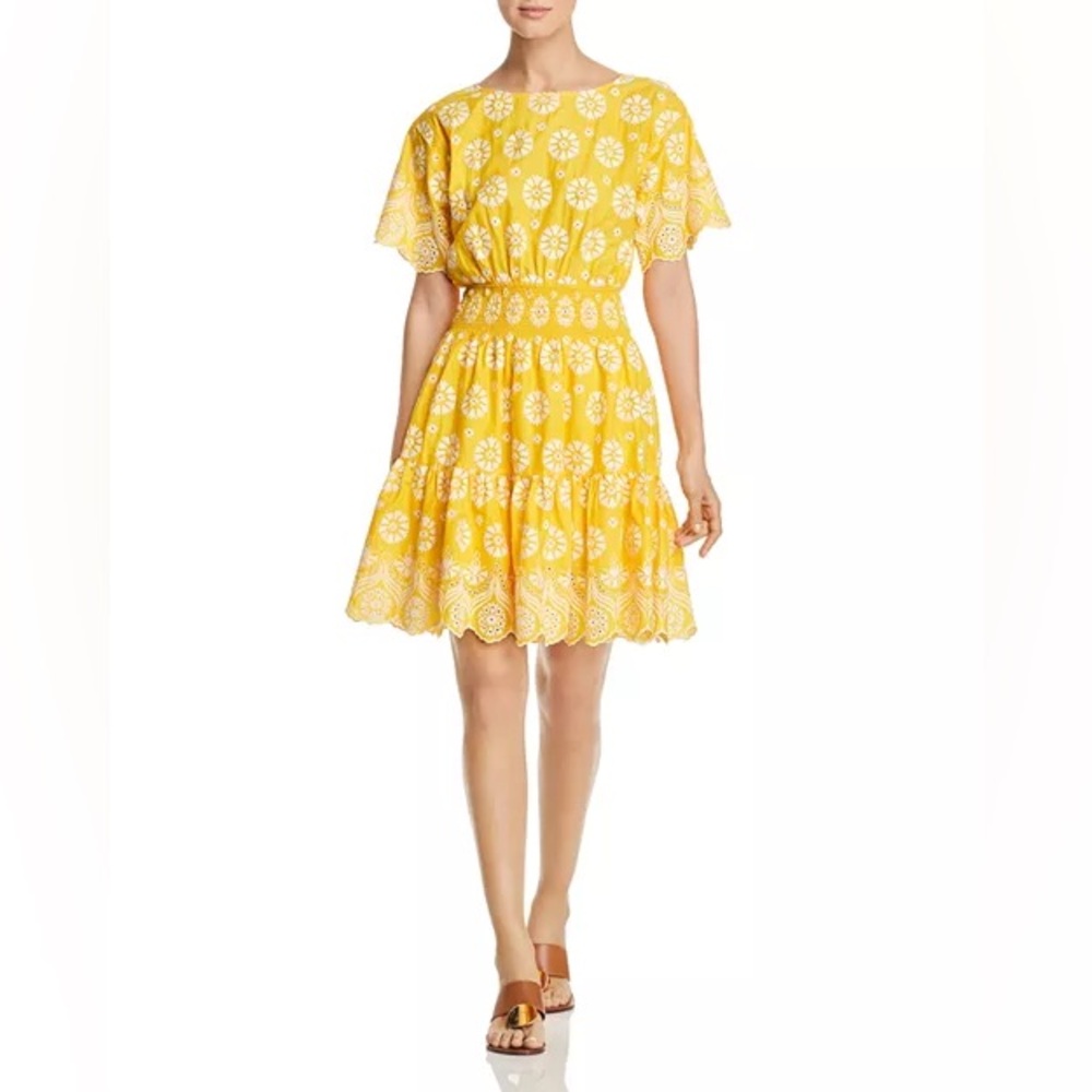 Tory‎ Burch Yellow Embroidered Eyelet Scallop Dress Size 6